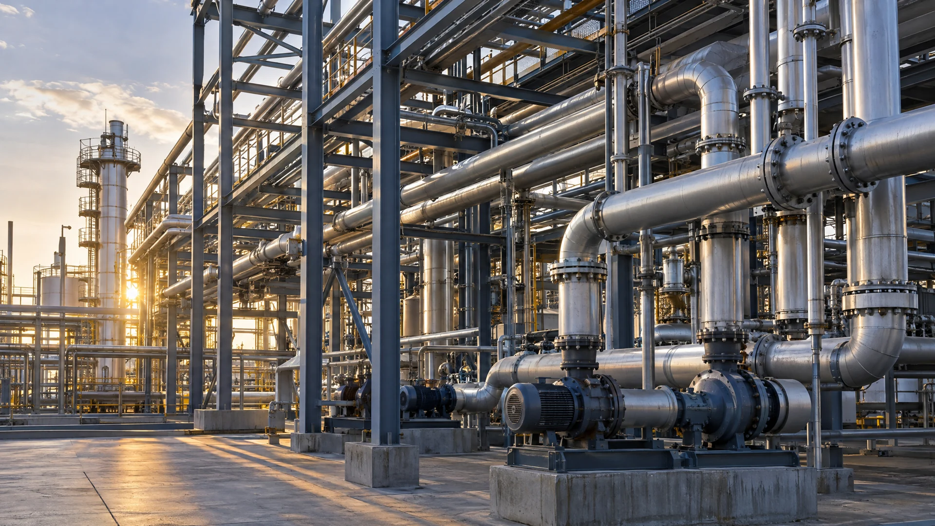 Illustrative industrial pipe racks and steel structures